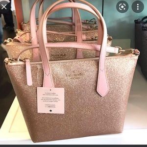 NWT Kate Spade Joely Rose Gold Glitter Satchel